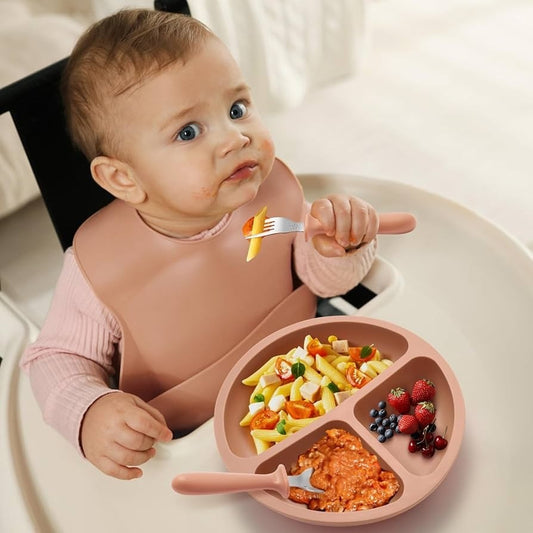 Silicone Baby Feeding Plate with Spoon & Fork