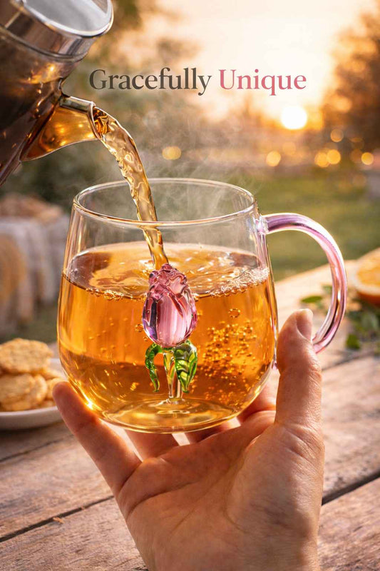 3D Decorative Rose Glass Mug with Handle