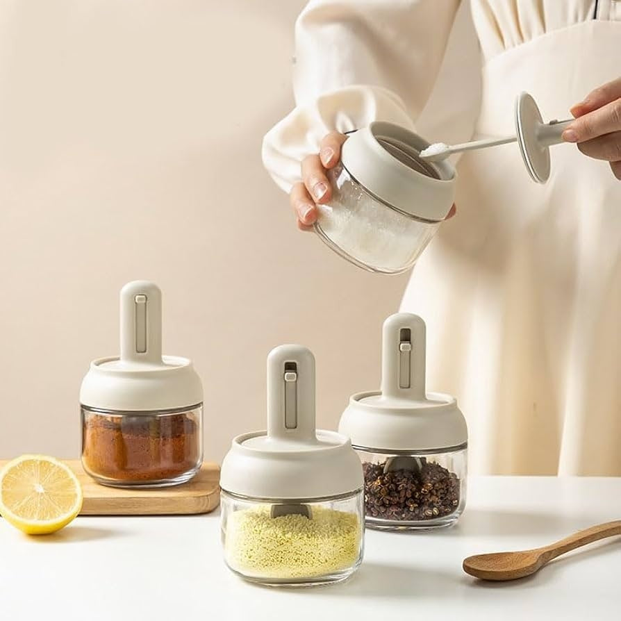 Glass Jar with Built-in Spoon