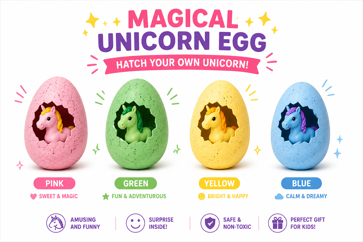 Set Of 4 Magic Dinosaur Surprise Eggs (4 PCS)