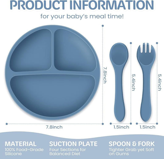 Silicone Baby Feeding Plate with Spoon & Fork