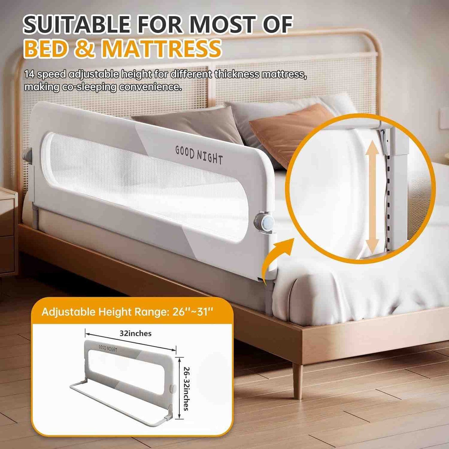 Adjustable Baby Bed Safety Rail
