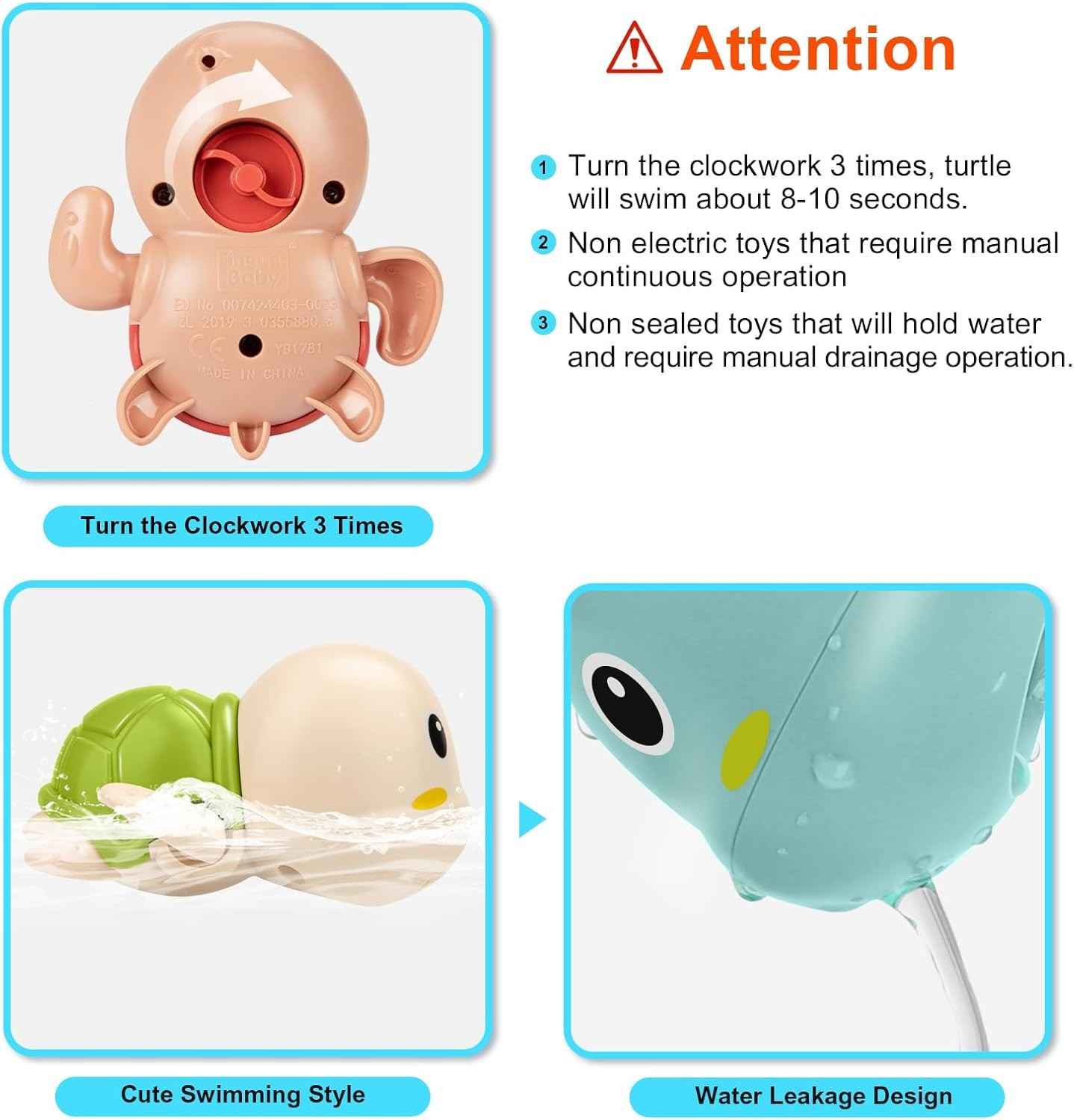 Set of 3 Bath Baby Water Toys (Duck, Dolphin and Turtle)