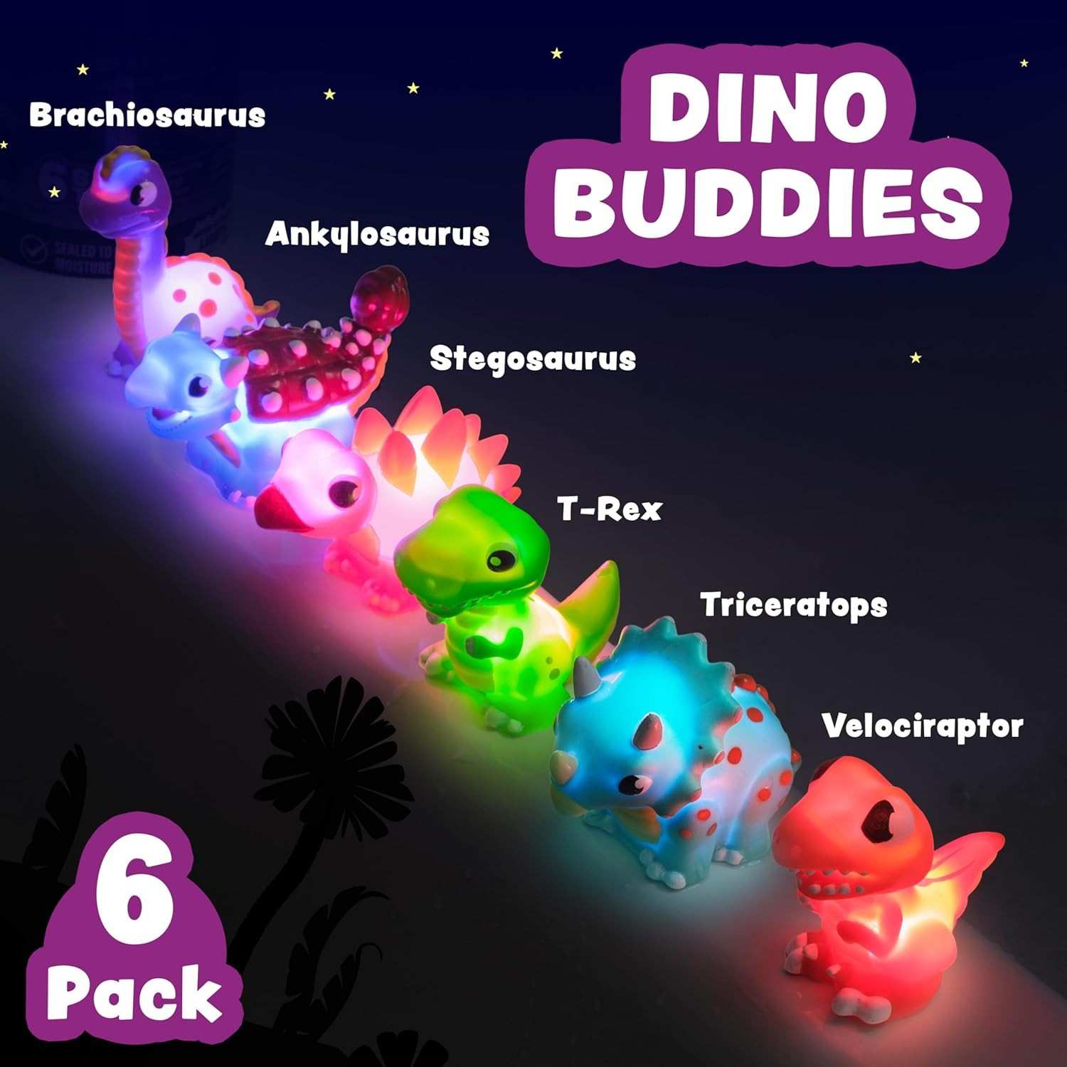 6 pcs LED Dinosaur Bath Toy Set