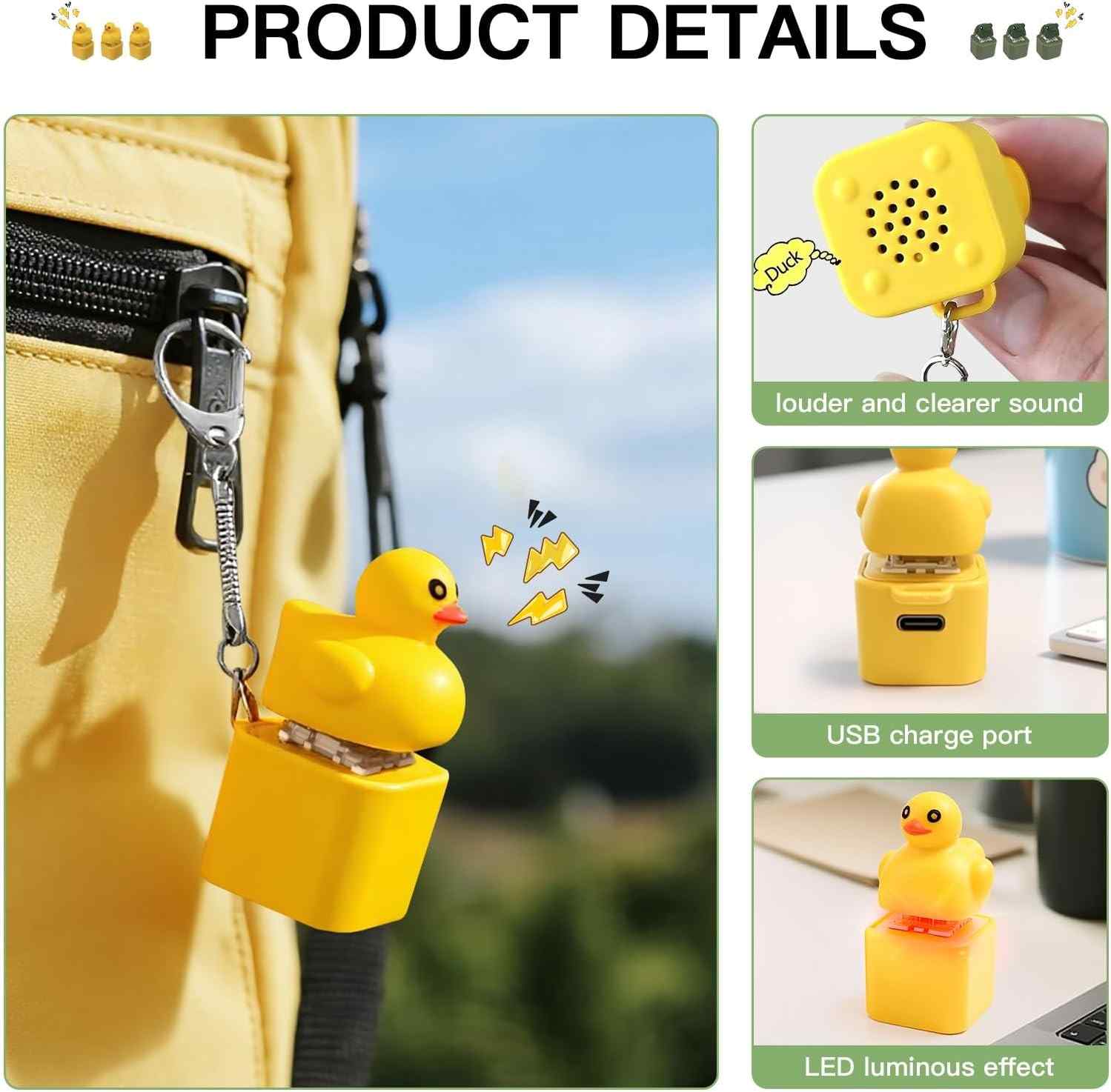 Interactive LED Light & Sound Animal Keychain Set of ( 1 Duck and 1 Frog)