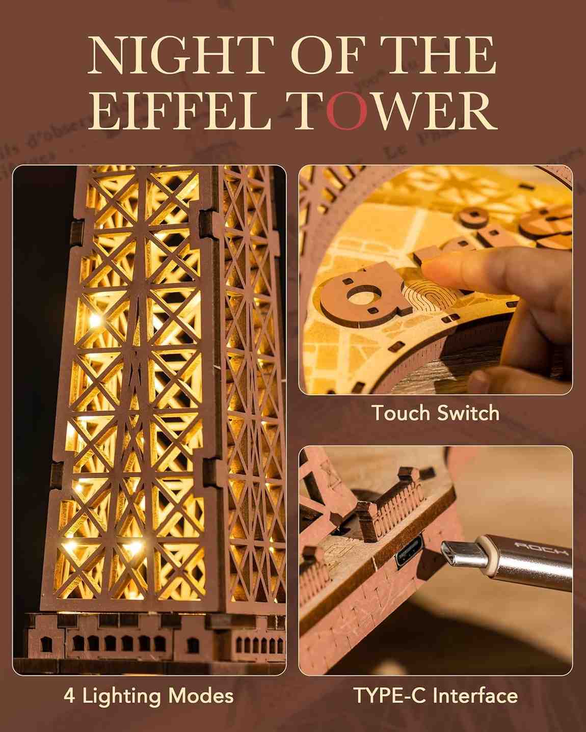 Eiffel Tower 3D Wooden Puzzle Night Light