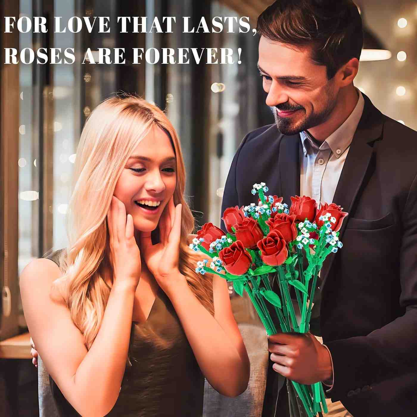 Romantic Rose Bouquet Building Blocks