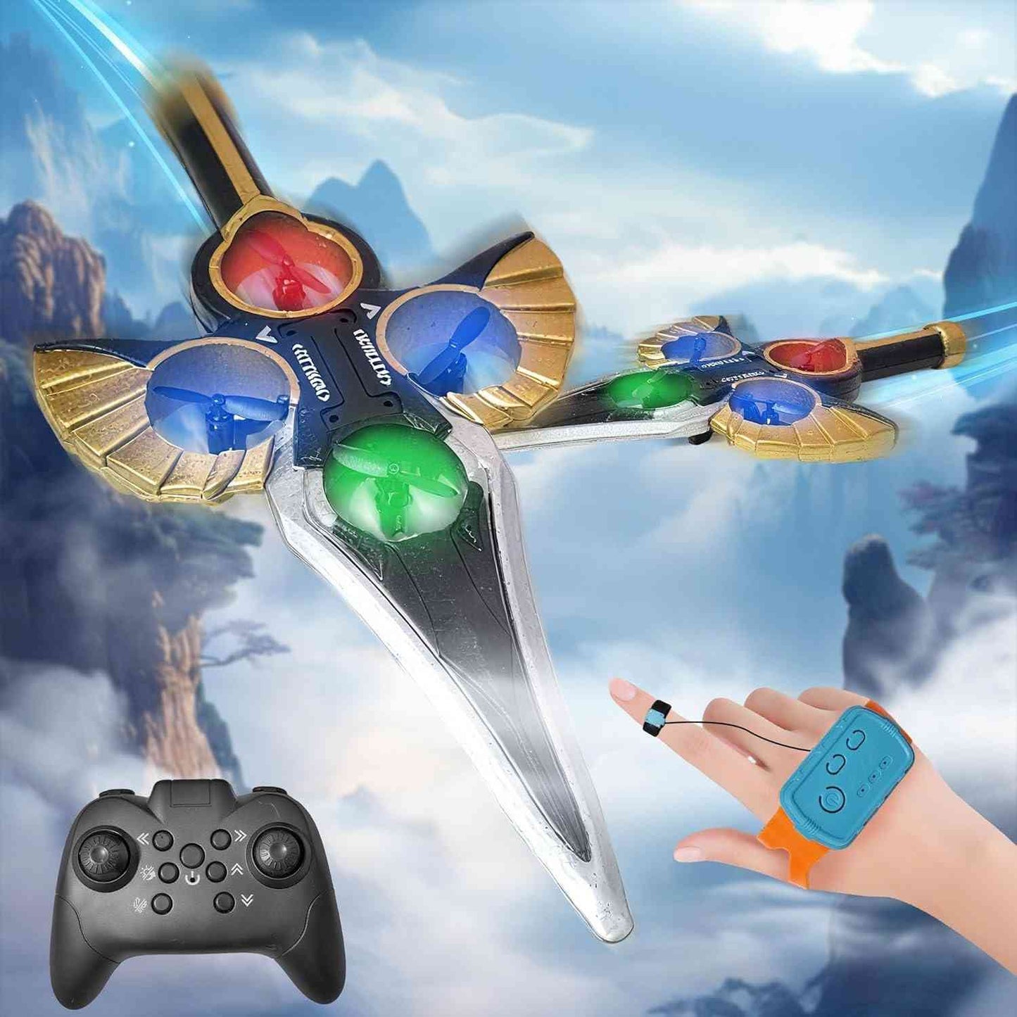 Remote Control Flying Sword Toy with Lights & 360° Stunts