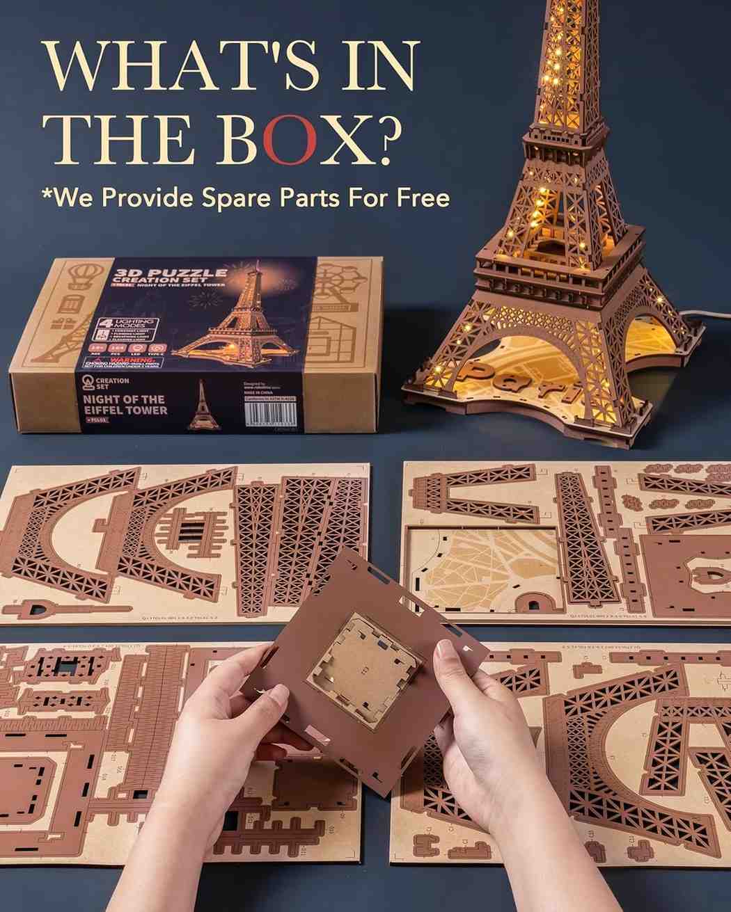 Eiffel Tower 3D Wooden Puzzle Night Light