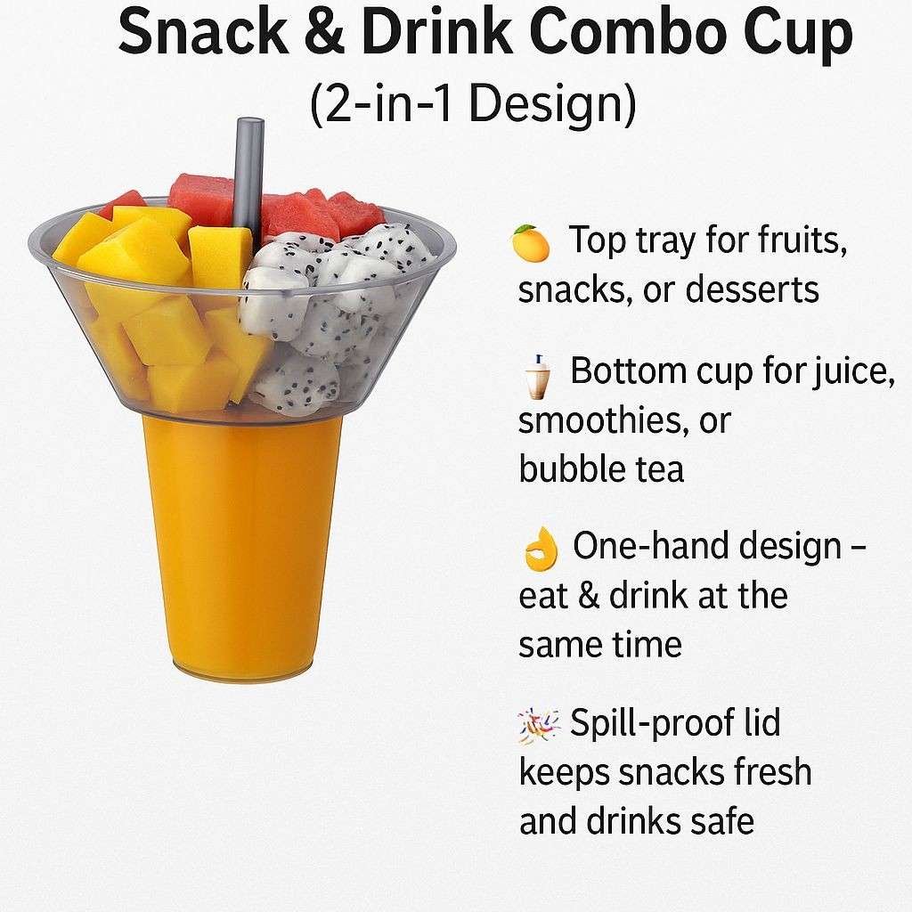 Set Of 3 Snack & Drink Combo Cups and Bowls 2-in-1 Design ( 3 PCS)