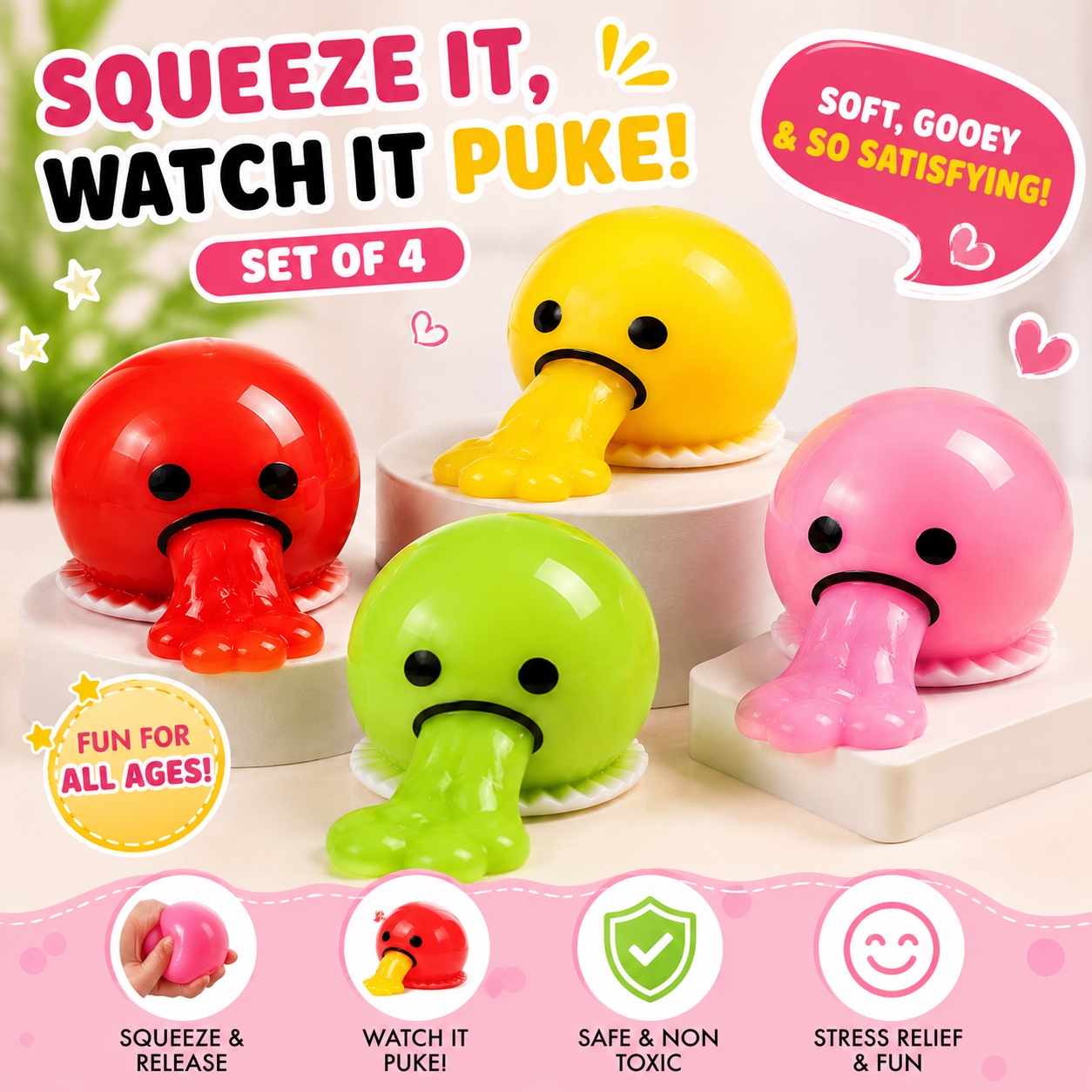 Set of 4 Puking Egg Yolk (4 pcs: Yellow+Blue+Red+Pink)