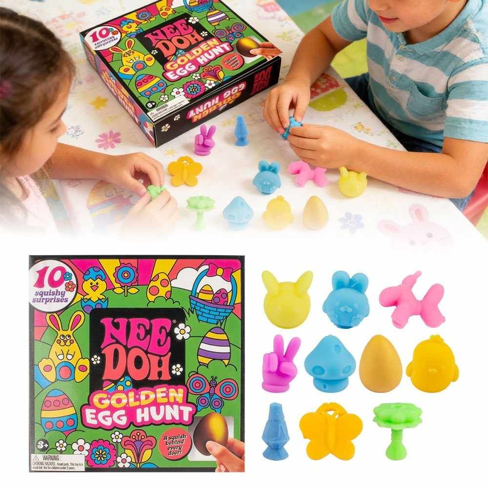 NeeDoh® Golden Egg Hunt Surprise Box | 10 Mini Squishy Mystery Toys