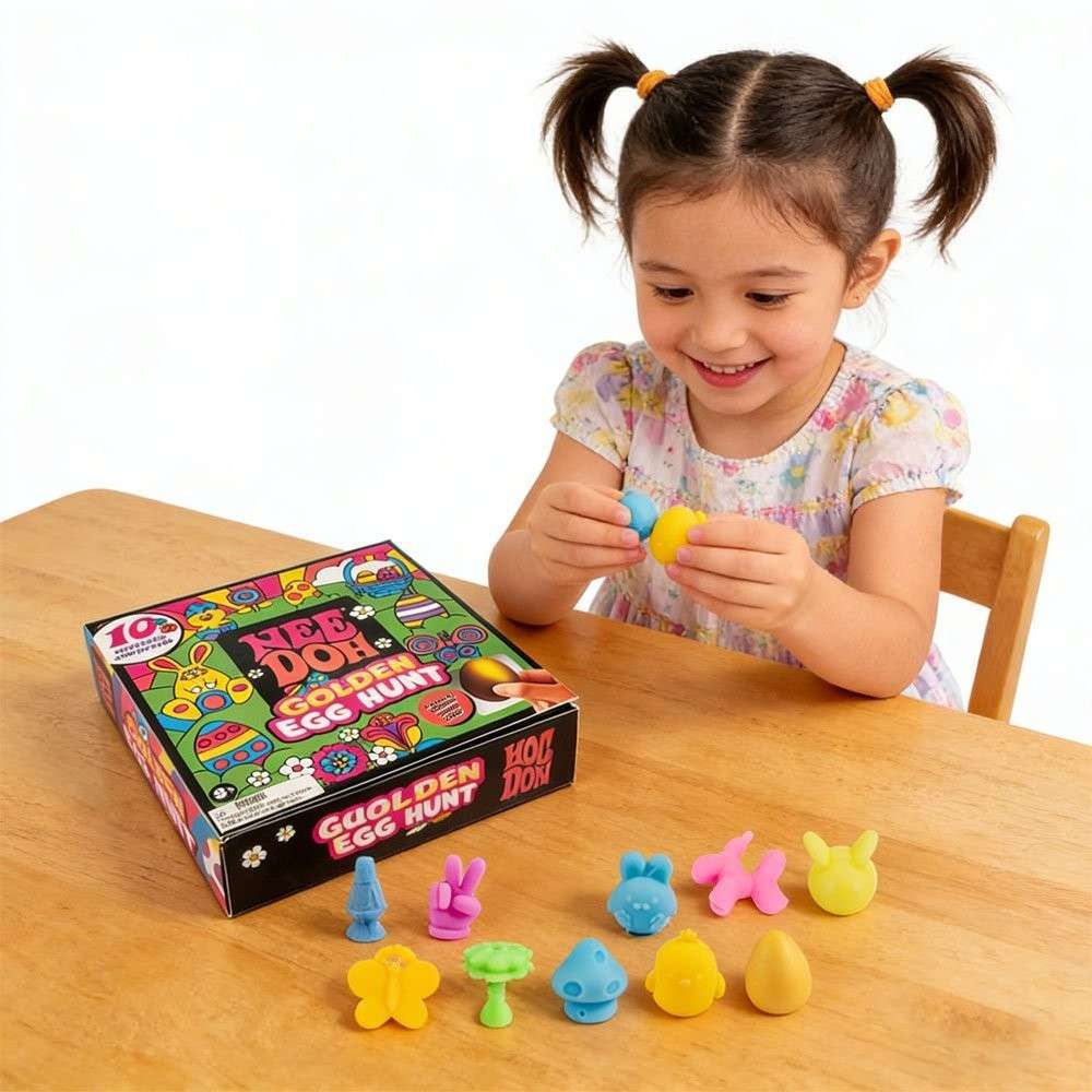 NeeDoh® Golden Egg Hunt Surprise Box | 10 Mini Squishy Mystery Toys